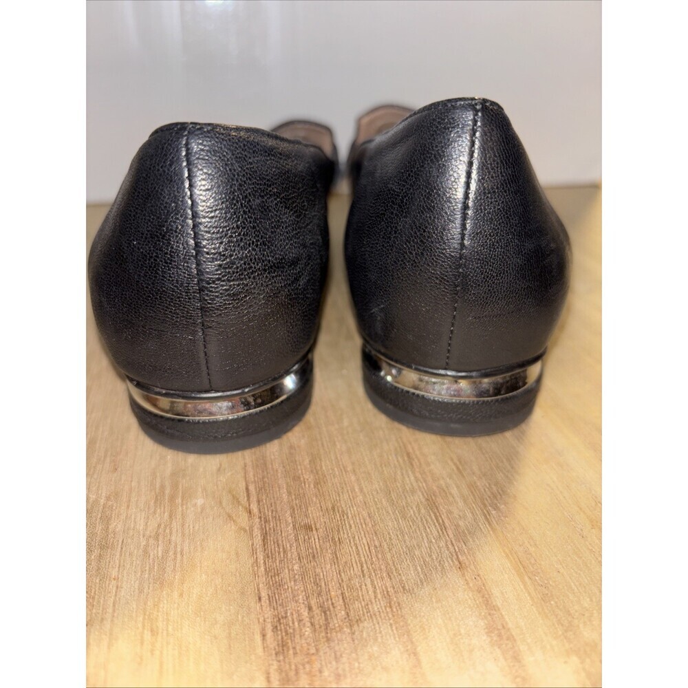Sz 6 Black Leather Franco Sarto Loafers Silver Accent On Heel - Picture 7 of 7